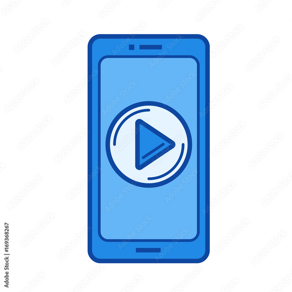 Aufkleber mobile video app vector line icon isolated on white background. mobile video app line icon for infog