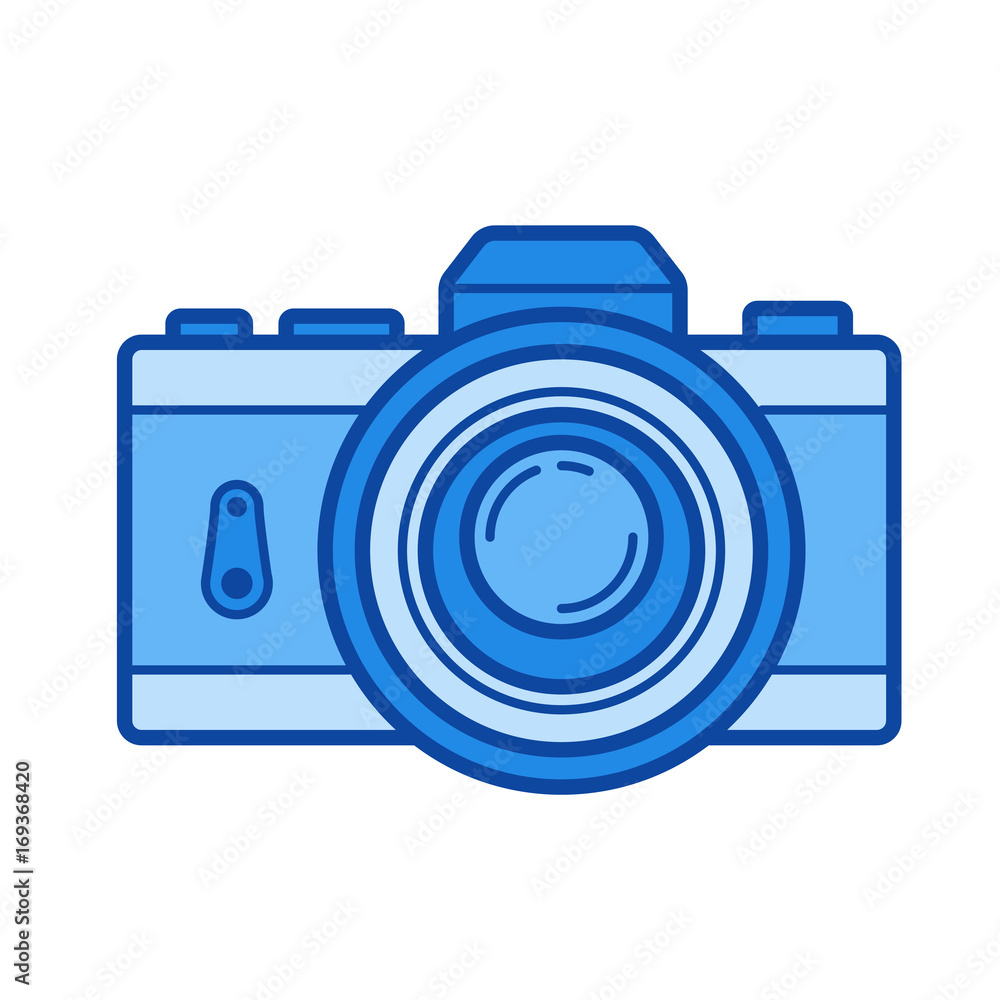 Poster retro camera vector line icon isolated on white background. retro camera line icon for infographic, 