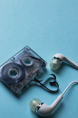 audio tape on a blue background