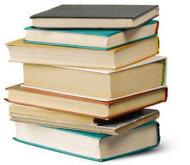 Pile of old books isolated on white