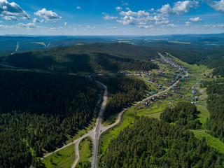 Naklejka premium Aerial view of the Russian countryside in rainy weather