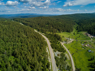 Aerial view of the Russian countryside in rainy weather