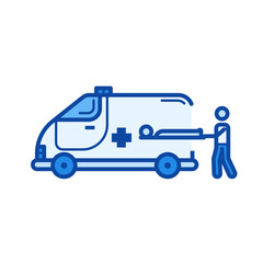 Ambulance vector line icon isolated on white background. Ambulance line icon for infographic, website or app. Blue icon designed on a grid system.