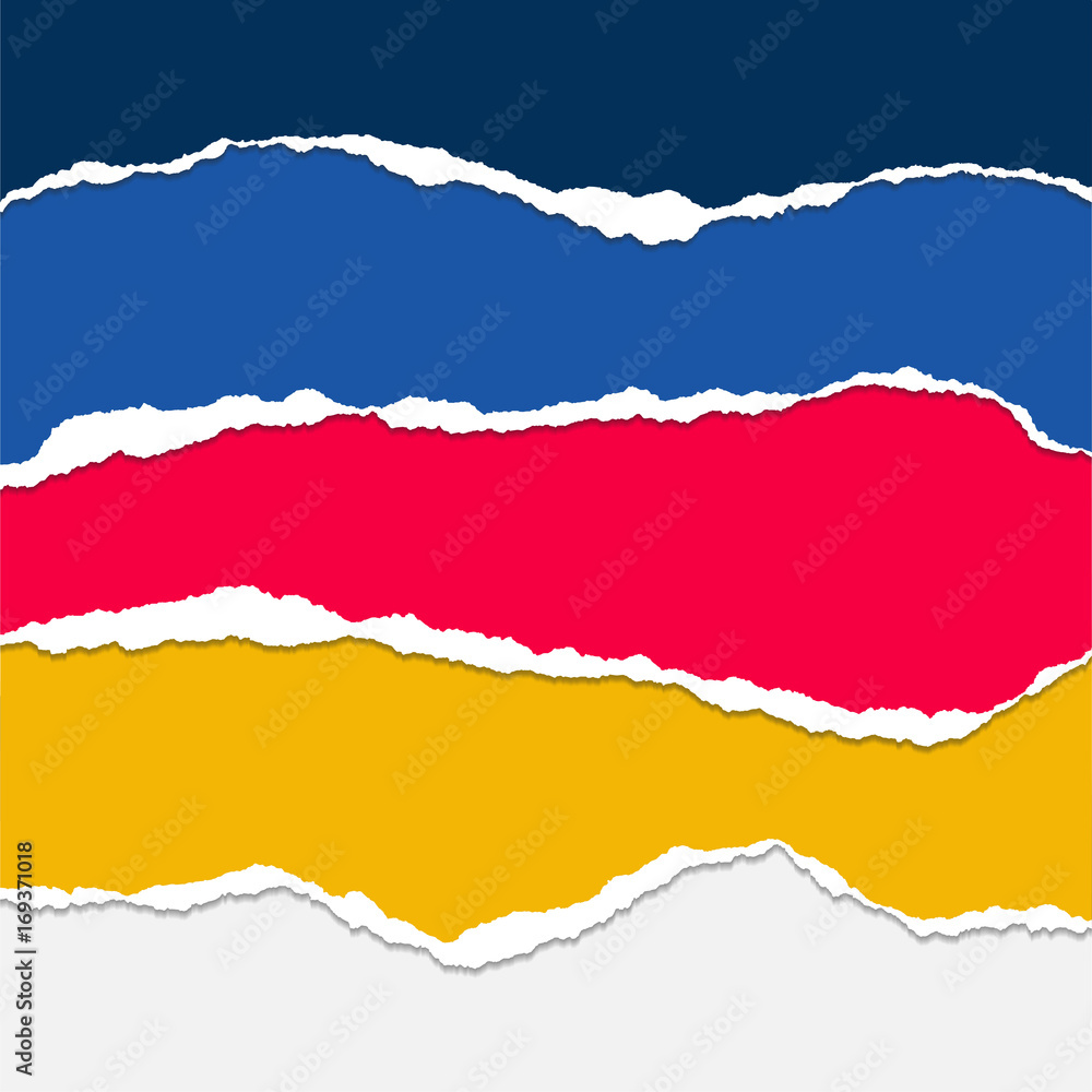 Poster set of colored sheets of paper with torn edges with shadow