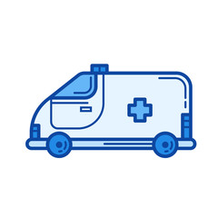 Ambulance car vector line icon isolated on white background. Ambulance car line icon for infographic, website or app. Blue icon designed on a grid system.