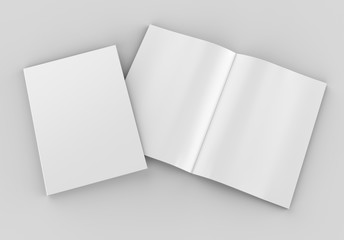 Blank white catalog, magazines,book mock up on grey background. 3d render illustration.