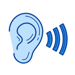 Hearing vector line icon isolated on white background. Hearing line icon for infographic, website or app. Blue icon designed on a grid system.