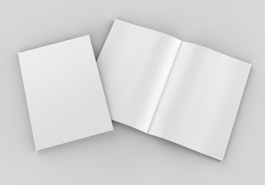 Blank white catalog, magazines,book mock up on grey background. 3d render illustration.