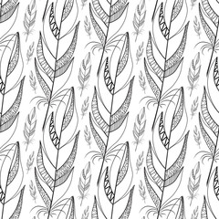 Fototapeta premium Large outline black feathers pattern