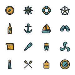 Vector flat nautical icons set
