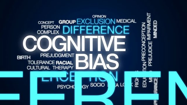 Cognitive bias animated word cloud, text design animation.