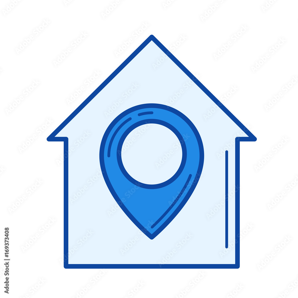Poster house location vector line icon isolated on white background. house location line icon for infograph