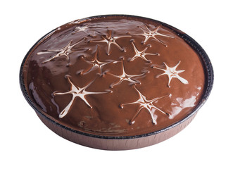 Chocolate round pie on a white background. isolated