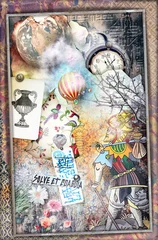 Raamstickers Pellegrinaggio mistico,sfondo con graffiti esoterici e matto dei tarocchi. © Rosario Rizzo
