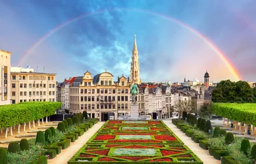 Foto auf Acrylglas Brüssel Stadtbild von Brüssel mit Regenbogen, Belgien-Panorama-Skyline
