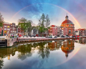 Foto op Canvas Rainbow over Amsterdam church Koepelkerk, Netherlands © TTstudio