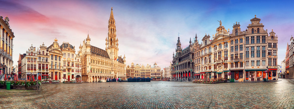 Brussels, panorama of Grand Place in beautiful summer day, Belgium