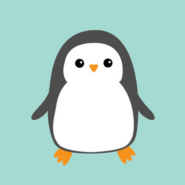 Penguin. Cute cartoon character. Arctic animal collection. Baby bird. Flat design Blue winter background. Isolated.