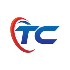 modern dynamic vector initial letters logo ta with circle swoosh red blue