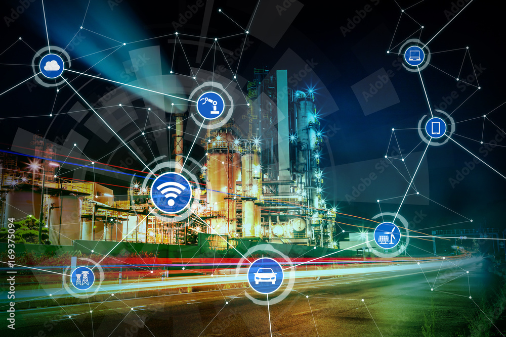 Leinwandbilder smart factory and internet of things. sensor network. factory automation. conceptual mixed media.