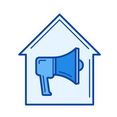 House alarm vector line icon isolated on white background. House alarm line icon for infographic, website or app. Blue icon designed on a grid system.