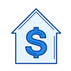 Buy a house vector line icon isolated on white background. Buy a house line icon for infographic, website or app. Blue icon designed on a grid system.