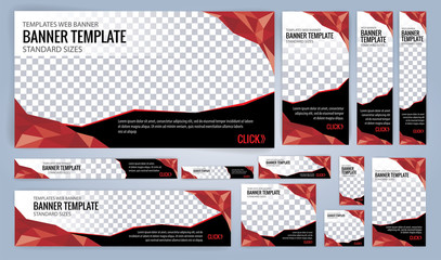 Web banners templates, standard sizes with space for photo, Red and Black modern design
