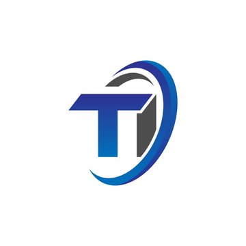 vector initial logo letters ti with circle swoosh blue gray
