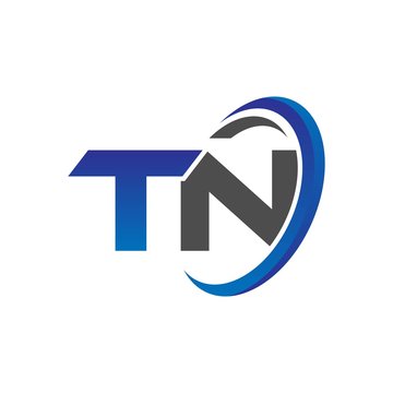 vector initial logo letters tn with circle swoosh blue gray