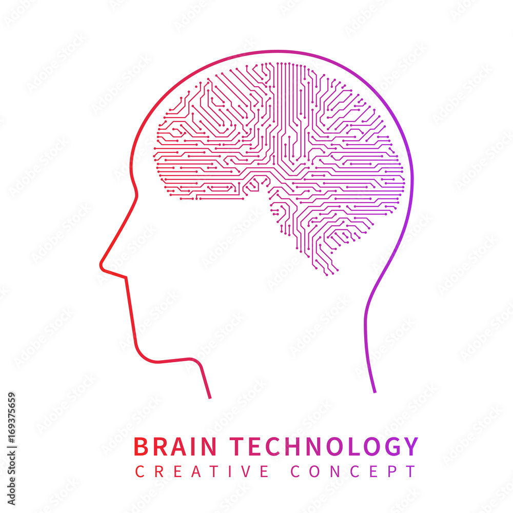 Poster future artificial intelligence technology. mechanical brain creative idea vector concept