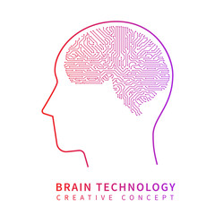 Future artificial intelligence technology. Mechanical brain creative idea vector concept
