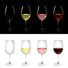 Wineglass with White, Pink and Red Wine