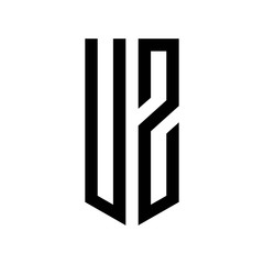 initial letters logo uz black monogram pentagon shield shape