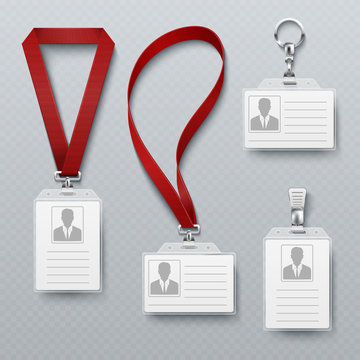 Id Security Cards And Identification Badge With Lanyard Vector Set