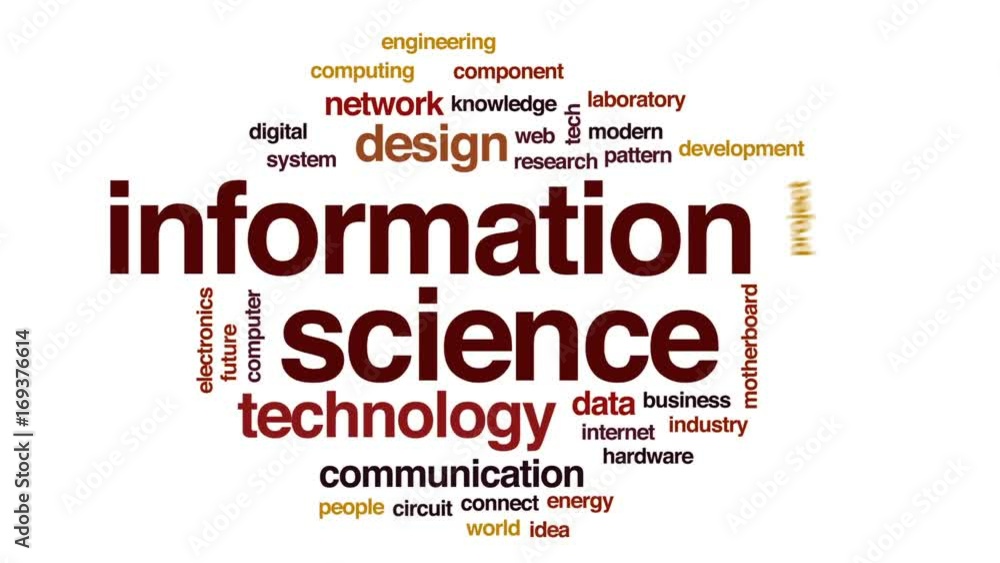 Poster information science animated word cloud, text design animation.