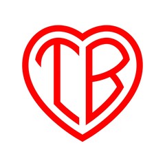 initial letters logo tb red monogram heart love shape