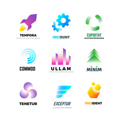 Business company vector logo set. Abstract modern geometric emblems with shape in motion and color