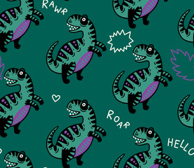 Cartoon dinosaurs seamless pattern for kid