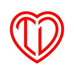 initial letters logo td red monogram heart love shape