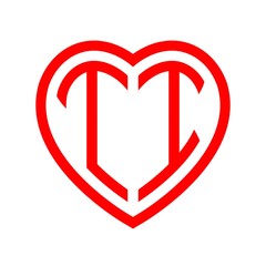 initial letters logo ti red monogram heart love shape
