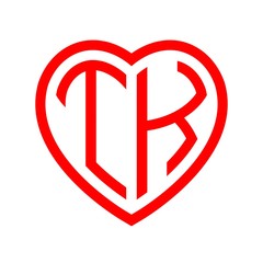 initial letters logo tk red monogram heart love shape