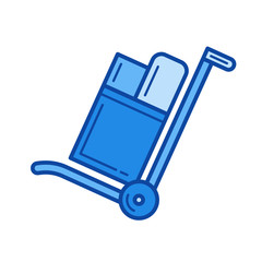 Hand cart vector line icon isolated on white background. Hand cart line icon for infographic, website or app. Blue icon designed on a grid system.