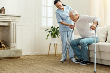 Joyful determined man being ready to walk