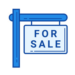For sale sign vector line icon isolated on white background. For sale sign line icon for infographic, website or app. Blue icon designed on a grid system.