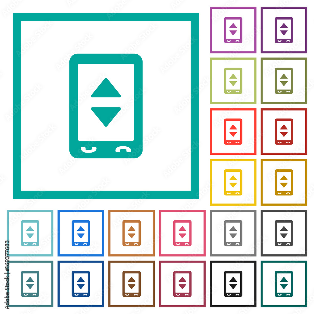 Poster mobile adjust settings flat color icons with quadrant frames