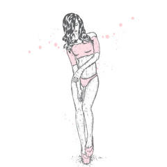 A tall, slender girl in beautiful lingerie. Vector illustration for a postcard or a poster. Fashion & Style.