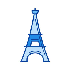 Eiffel tower vector line icon isolated on white background. Eiffel tower line icon for infographic, website or app. Blue icon designed on a grid system.