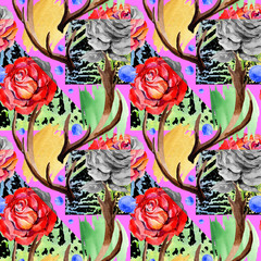 Wildflower rosa flower pattern in a watercolor style. Full name of the plant: rosa. Aquarelle wild flower for background, texture, wrapper pattern, frame or border.