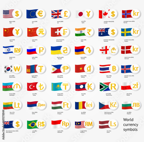 Symbols World Money With National County Flags Vector Currency Symbols World Money With National County Flags Vector Currency Exchange Icons Collection