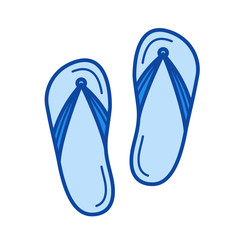 Beach slippers vector line icon isolated on white background. Beach slippers line icon for infographic, website or app. Blue icon designed on a grid system.